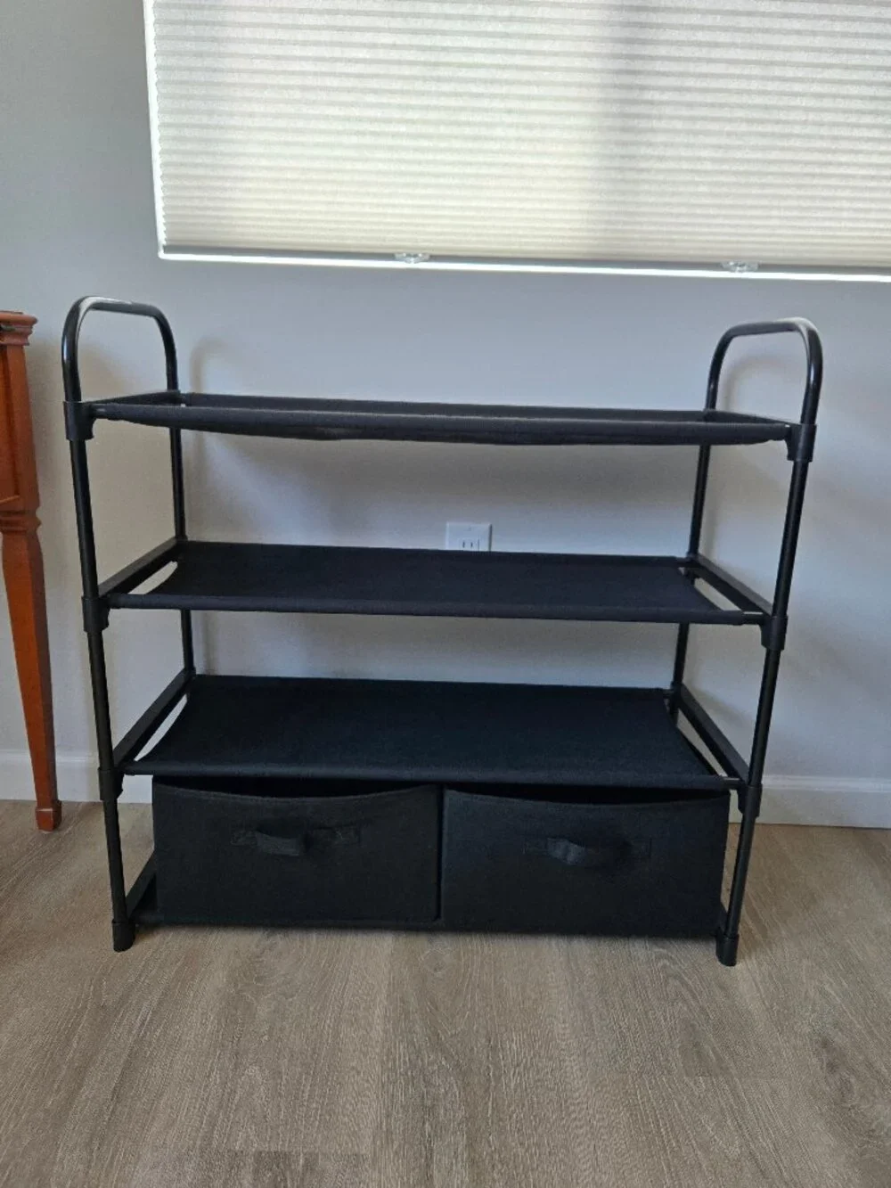 4-Shelf Closet Organizer with 2 Fabric Bins – Black